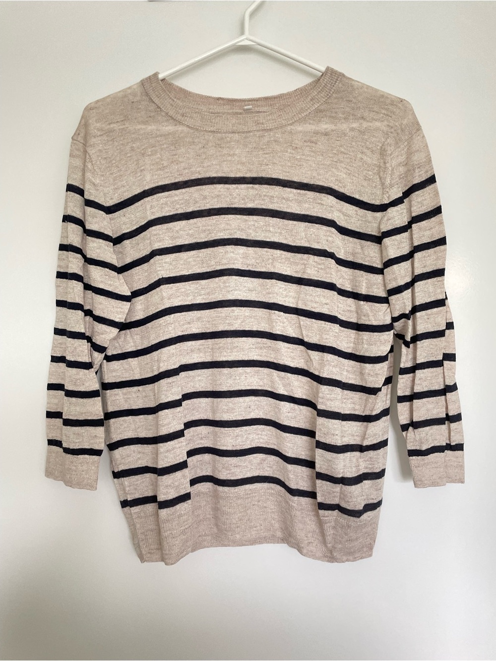 Muji Linen Beige and Black Striped Crewneck Sweater